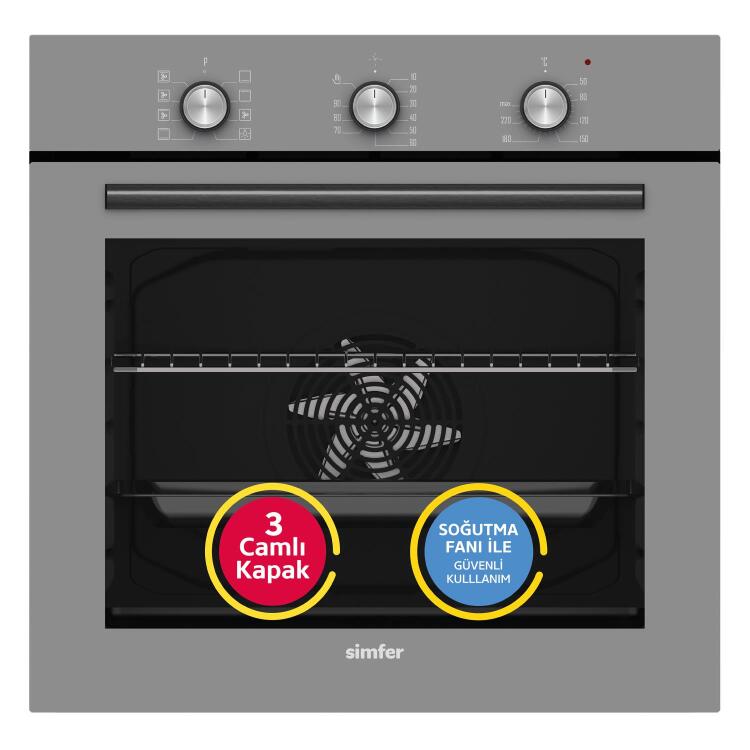 Simfer 8269 0+8 Fonksiyon 73 LT Mekanik Gri Turbo Özellikli 3 Camlı Ankastre Fırın - SİMFER