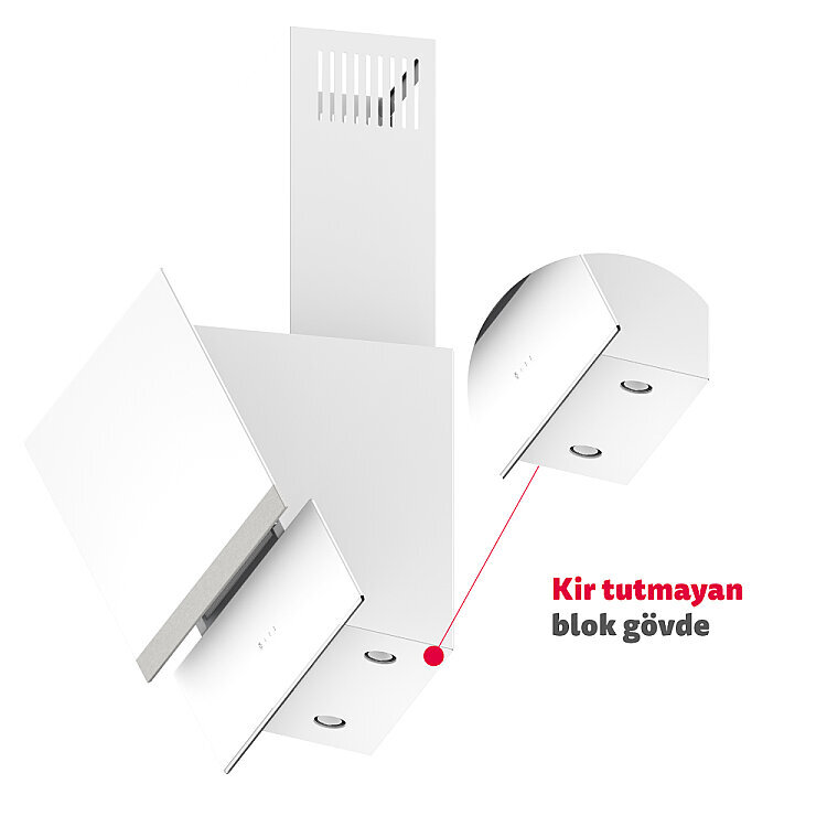 Simfer 8739 60CM Premium Dokunmatik Beyaz Cam Dekorlu Davlumbaz - 2