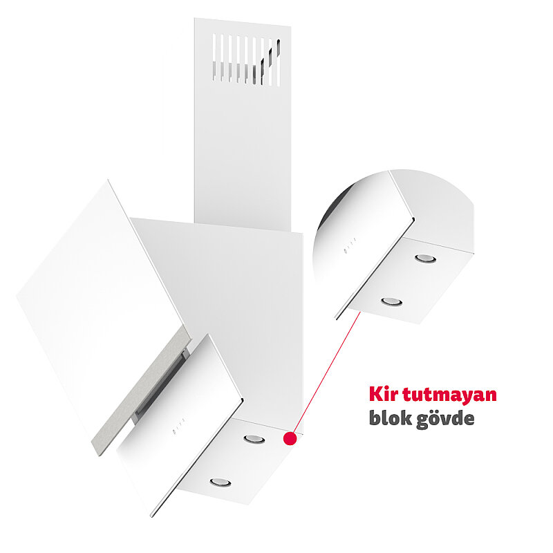 Simfer 8739 60CM Premium Dokunmatik Beyaz Cam Dekorlu Davlumbaz - 2