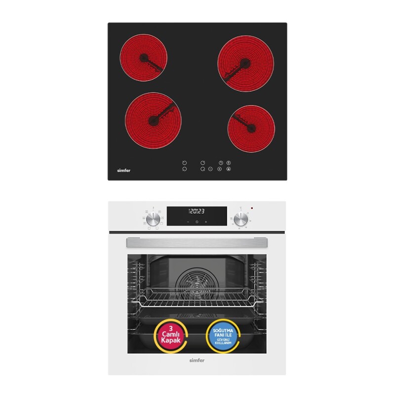 Simfer 9 Fonksiyon QS Beyaz Dijital Power Turbo Elektrikli 2'li Ankastre Set (Fırın + Elektrikli Ocak) - 1