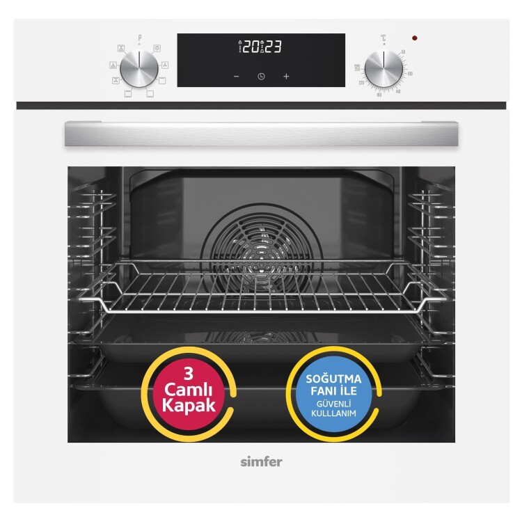 Simfer 9 Fonksiyon QS Beyaz Dijital Power Turbo Elektrikli 3'lü Ankastre Set (Fırın + Elektrikli Ocak + Davlumbaz) - 2