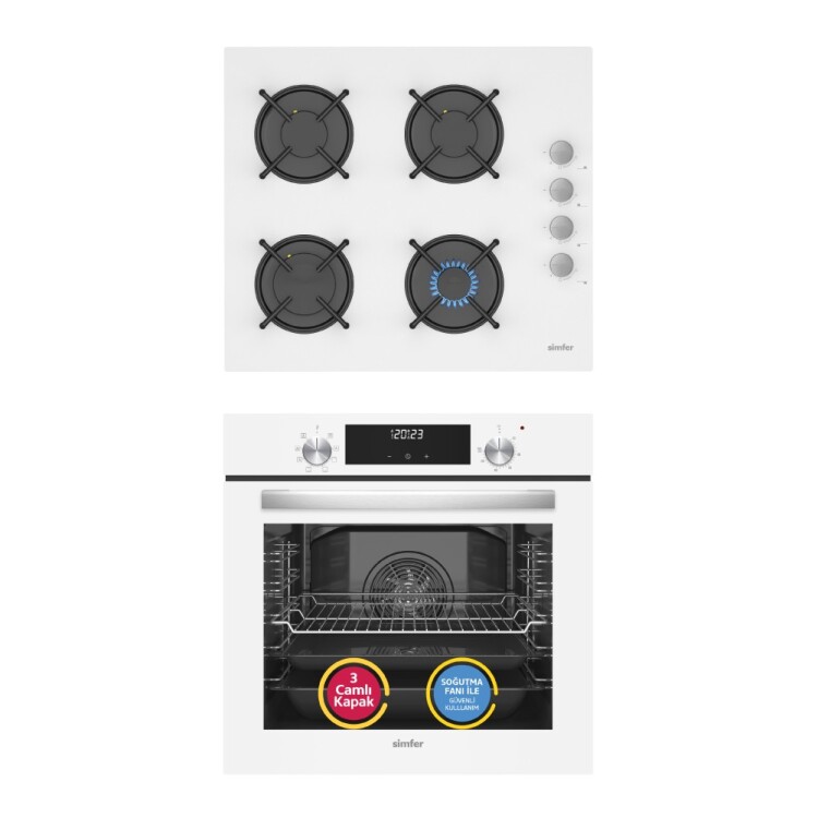 Simfer 9 Fonksiyon QS Dijital Beyaz 2'li Ankastre Set (8209 Fırın + 3507 Ocak) - Simfer