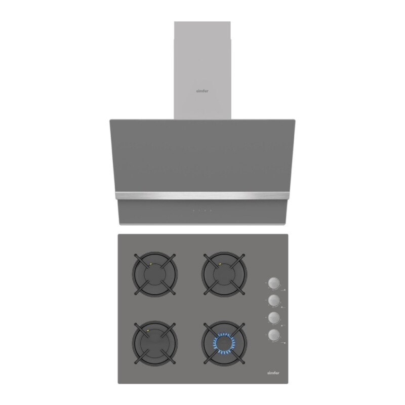 Simfer Gri 2'li Cam Ankastre Set (3538 Ocak + 8740 Davlumbaz) - 1