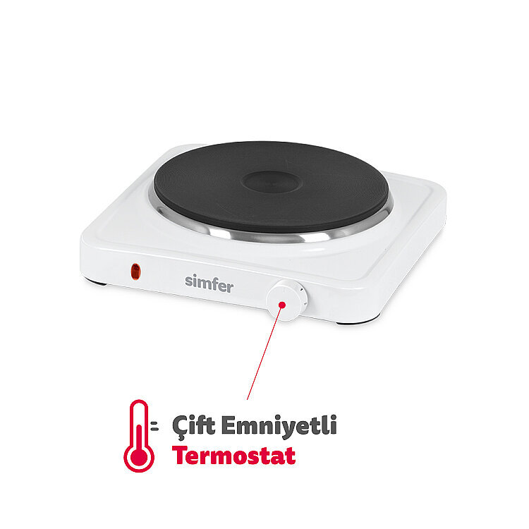 Simfer HP1500W Beyaz Hot Plate Tek Gözü Elektrikli Ocak (Çift Emniyetli Termostat , 1500W Krom Çember) - SİMFER