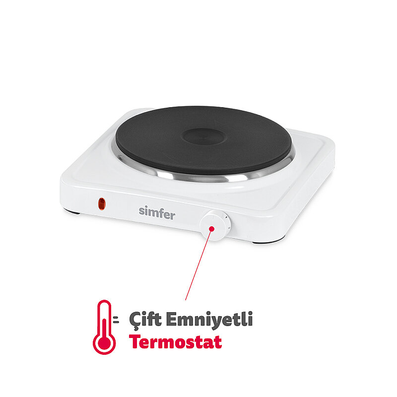 Simfer HP1500W Beyaz Hot Plate Tek Gözü Elektrikli Ocak (Çift Emniyetli Termostat , 1500W Krom Çember) - 1