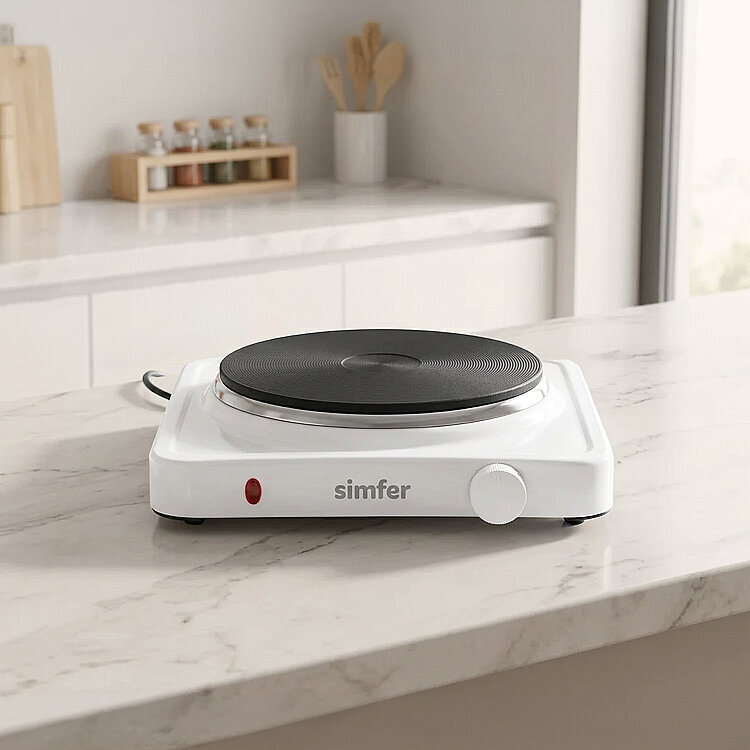 Simfer HP1500W Beyaz Hot Plate Tek Gözü Elektrikli Ocak (Çift Emniyetli Termostat , 1500W Krom Çember) - 5