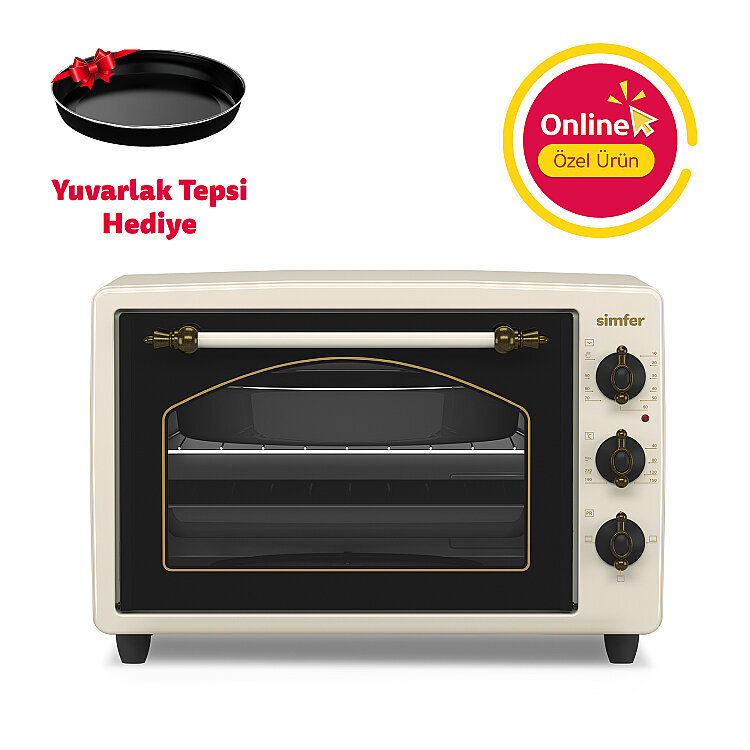 Simfer 3495 Retro Bej 34 LT Statik Mini / Midi Fırın - 4 Fonksiyon, Programlanabilir Pişirme & Isı Kontrol - SİMFER
