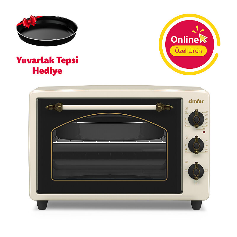 Simfer 3495 Retro Bej 34 LT Statik Mini / Midi Fırın - 4 Fonksiyon, Programlanabilir Pişirme & Isı Kontrol - 1