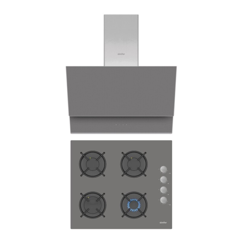 Simfer QS Gri 2'li Cam Ankastre Set (3538 Ocak + 8736 Davlumbaz) - 1