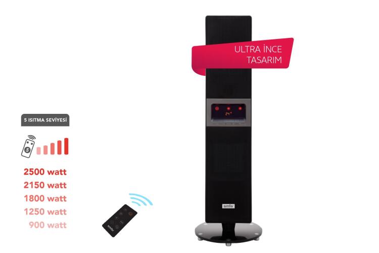 Simfer Single X Karbon Serisi IP65 Suya-Toza Dayanıklı Siyah Uzaktan Kumandalı İç/Dış Mekan Isıtıcı - SİMFER