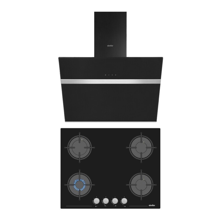 Simfer Siyah Cam 2'li Ankastre Set (3653 Ocak + 8611 Davlumbaz) - Simfer