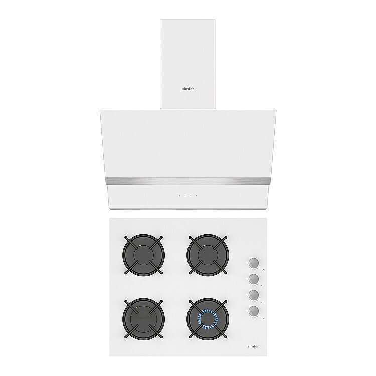 Simfer Steam Beyaz 2'li Cam Ankastre Set (3654 Ocak + 8739 Davlumbaz) - Simfer