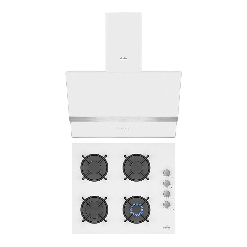 Simfer Steam Beyaz 2'li Cam Ankastre Set (3654 Ocak + 8739 Davlumbaz) - 1