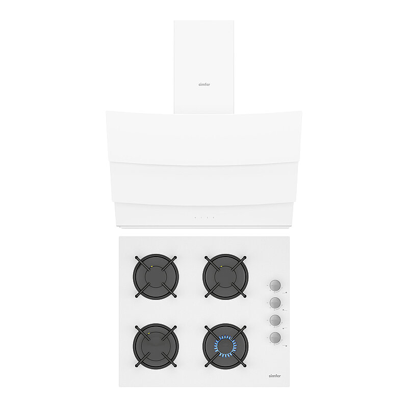 Simfer Steam Beyaz 2'li Cam Ankastre Set (3507 Ocak + 8707 Davlumbaz) - 1