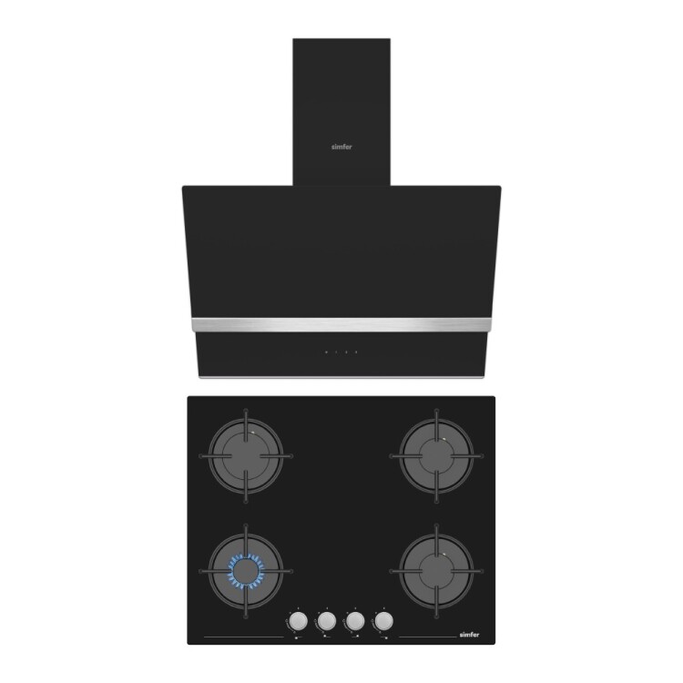 Simfer Steam Siyah 2'li Cam Ankastre Set (3653 Ocak + 8738 Davlumbaz) - Simfer