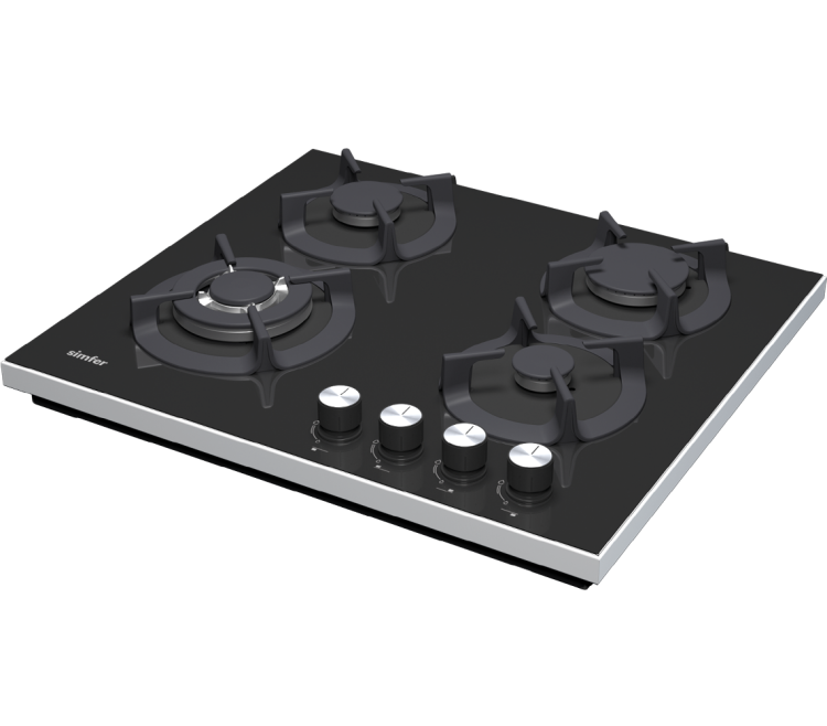 Simfer 3032-N Set Üstü Siyah Cam Ocak Döküm Izgara 3G+1Wok - SİMFER