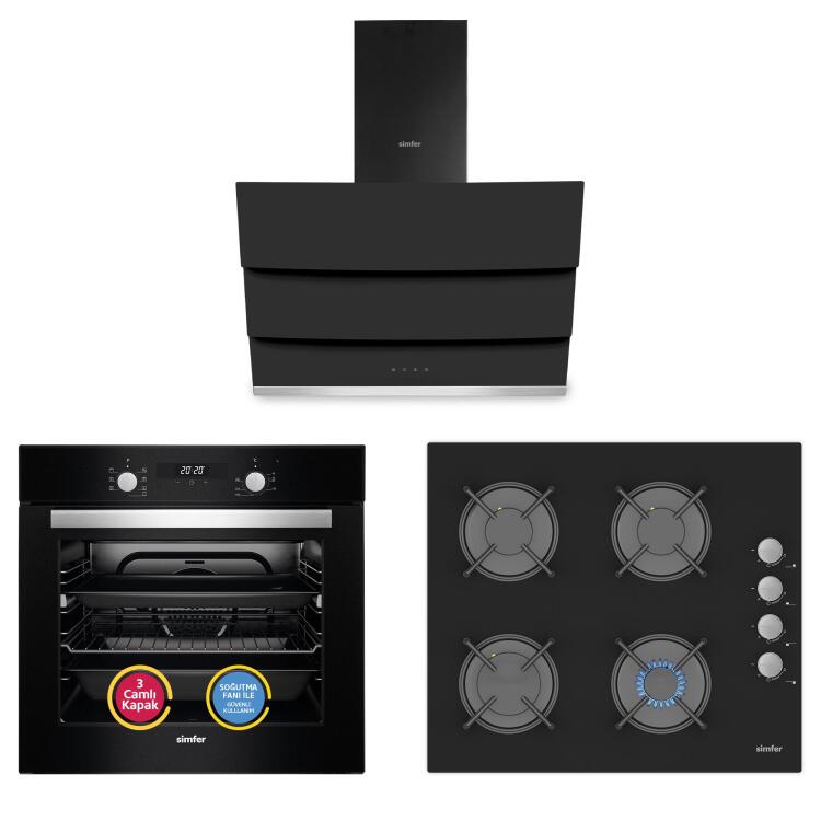 Simfer Turbo Siyah Ankastre Set (7327 Fırın + 3500 Ocak + 8678 Davlumbaz) - Simfer
