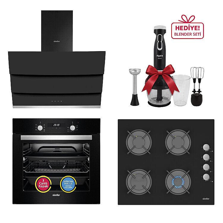 Simfer Turbo Siyah Ankastre Set (7327 Fırın + 3500 Ocak + 8678 Davlumbaz) - Simfer